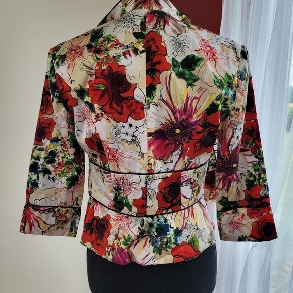 JS Collection Bright Floral Silk Jacket 2 Petite EUC - Picture 3 of 9
